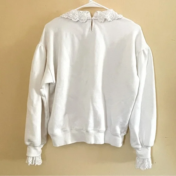 J Crew Lace Collar Crewneck White Sweatshirt Sz-M - Picture 8 of 11